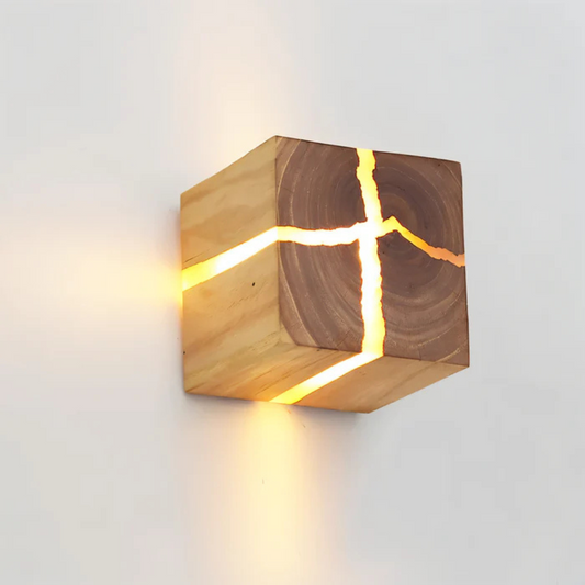 Stylish wooden wall lamp with warm LED light