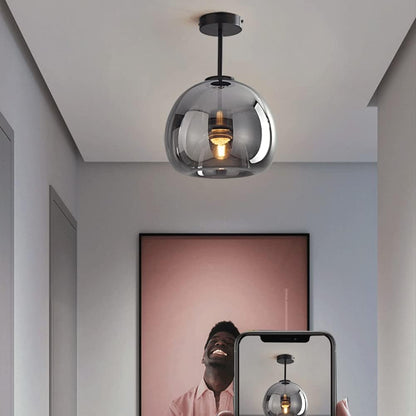 Stylowa Retro Miedziana Szklana Lampa Sufitowa