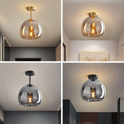 Stylowa Retro Miedziana Szklana Lampa Sufitowa