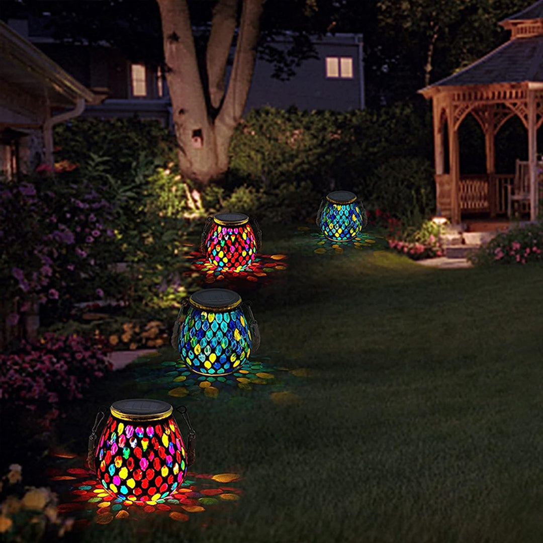 Ręcznie Wykonana Kolorowa Lampa Solarna Zewnętrzna – Witraż z Magiczną Grą Świateł dla Twojego Ogrodu