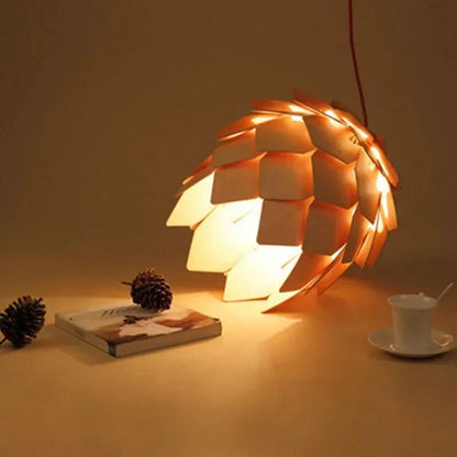 Elegant Oak Pendant Lamp — Adjustable Cable and Natural, Minimalist Design