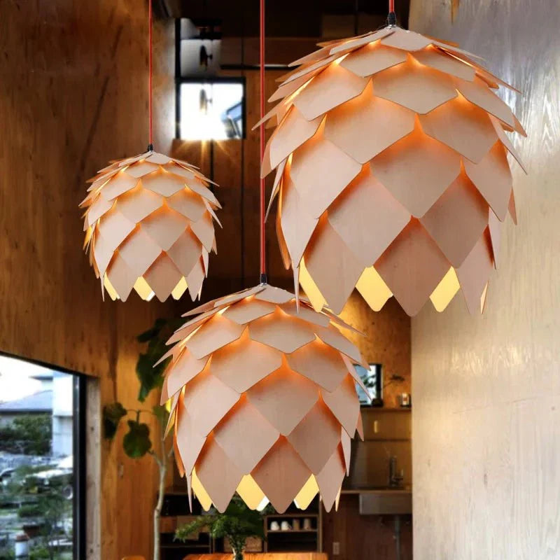 Elegant Oak Pendant Lamp — Adjustable Cable and Natural, Minimalist Design
