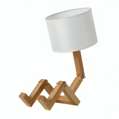 Elegancka skandynawska lampa stołowa z półką na książki
