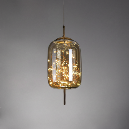 Urokliwa skandynawska szklana lampa wisząca LED o ciepłym designie – dostępna w bursztynowym lub antracytowym wykończeniu