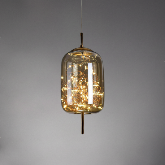 Urokliwa skandynawska szklana lampa wisząca LED o ciepłym designie – dostępna w bursztynowym lub antracytowym wykończeniu