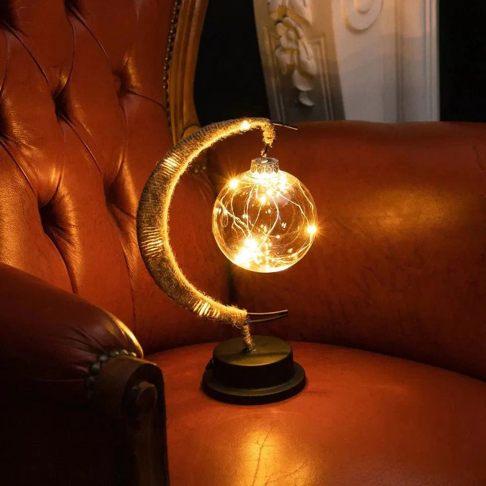 Elegancka Klimatyczna Lampa Stołowa LED ze Szkła w Kształcie Księżyca z Ciepłym Światłem