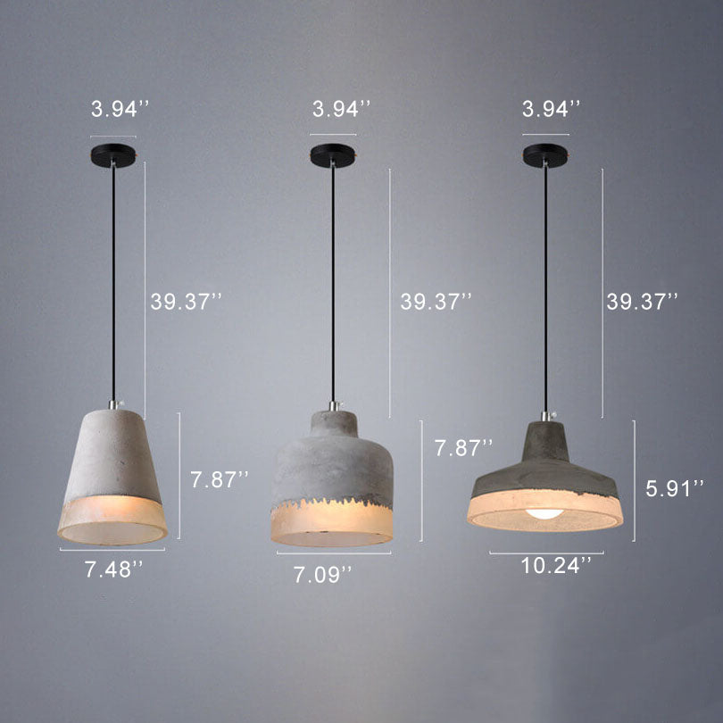 Industrial cement and metal hanging lamp – grey with adjustable height