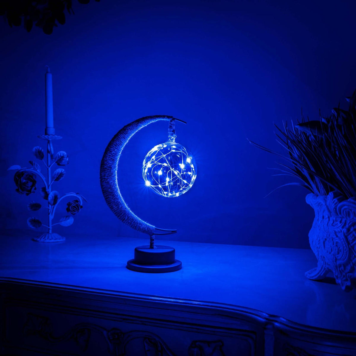 Elegancka Klimatyczna Lampa Stołowa LED ze Szkła w Kształcie Księżyca z Ciepłym Światłem