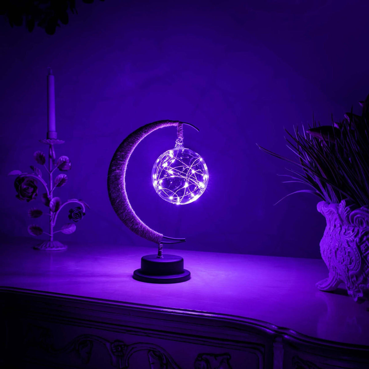 Elegancka Klimatyczna Lampa Stołowa LED ze Szkła w Kształcie Księżyca z Ciepłym Światłem