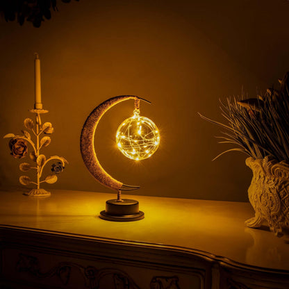 Elegancka Klimatyczna Lampa Stołowa LED ze Szkła w Kształcie Księżyca z Ciepłym Światłem