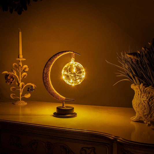 Elegancka Klimatyczna Lampa Stołowa LED ze Szkła w Kształcie Księżyca z Ciepłym Światłem