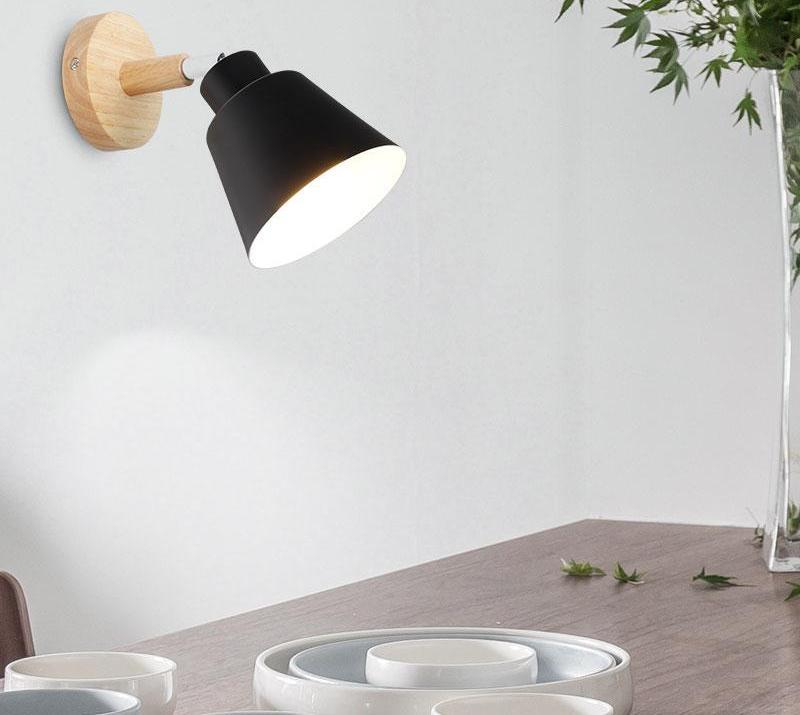 Scandinavian iron and wood wall lamp